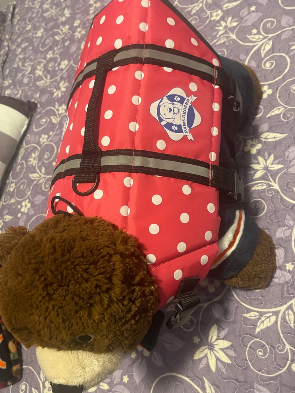 Paws Aboard Red Polka Dot Dog Life Jacket Size Small